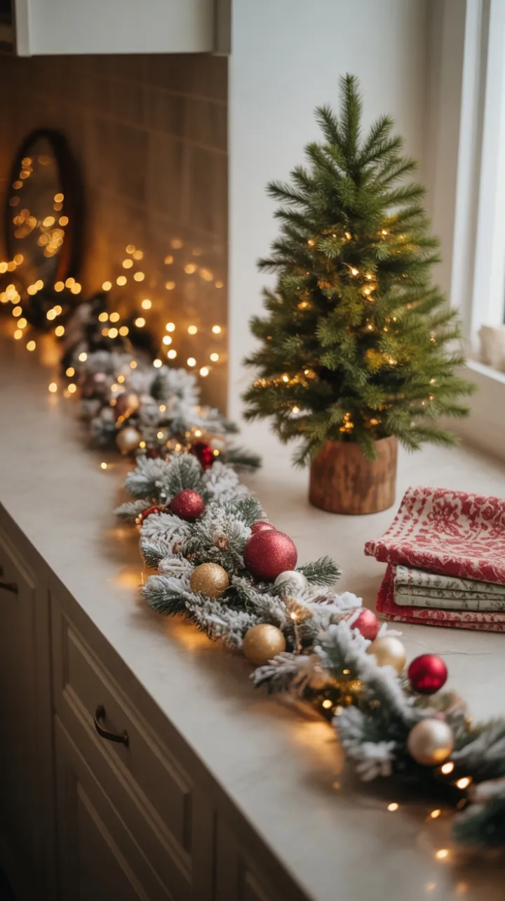 Warm Kitchen Holiday Glow with Twinkling Garland
