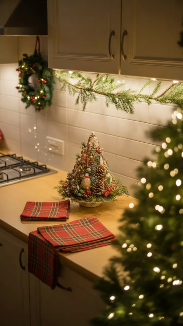 Cozy Christmas Countertop with Pinecone Centerpiece