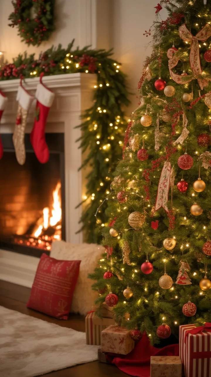 Cozy Christmas Hearth Bathed in Golden Light