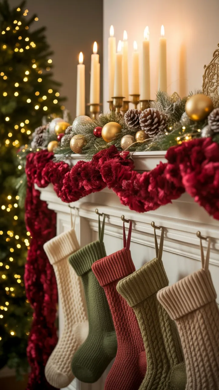 Velvet Garland and Knitted Stockings by Candlelight
