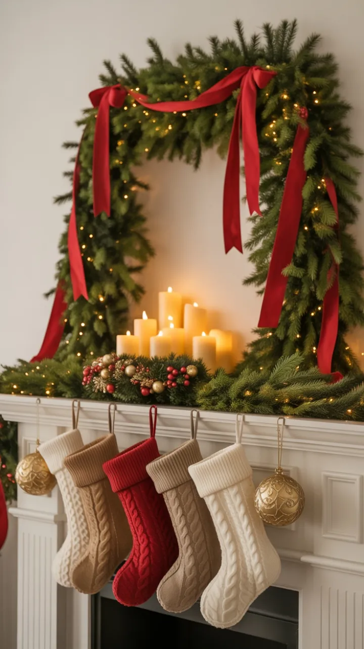 Velvet Ribbons and Candlelit Stockings on a Twinkling Christmas Mantel