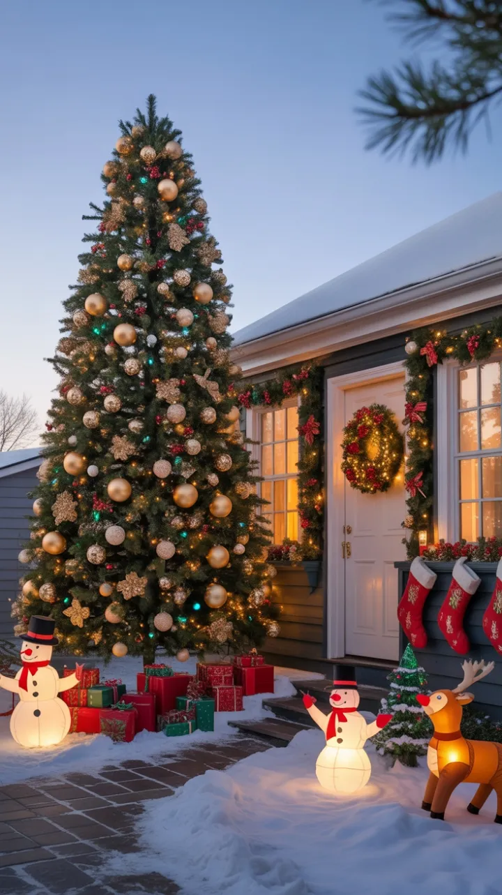 Snow-Kissed Front Yard Transformed into a Twinkling Christmas Wonderland