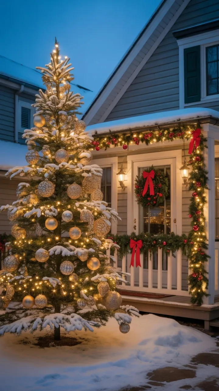 Snow-Kissed Home Bathed in Golden Christmas Light