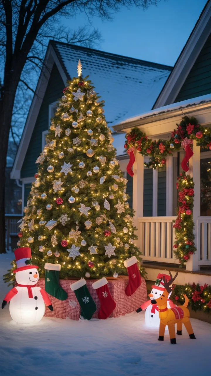 Snow-Kissed Front Yard Radiates Cozy Christmas Cheer