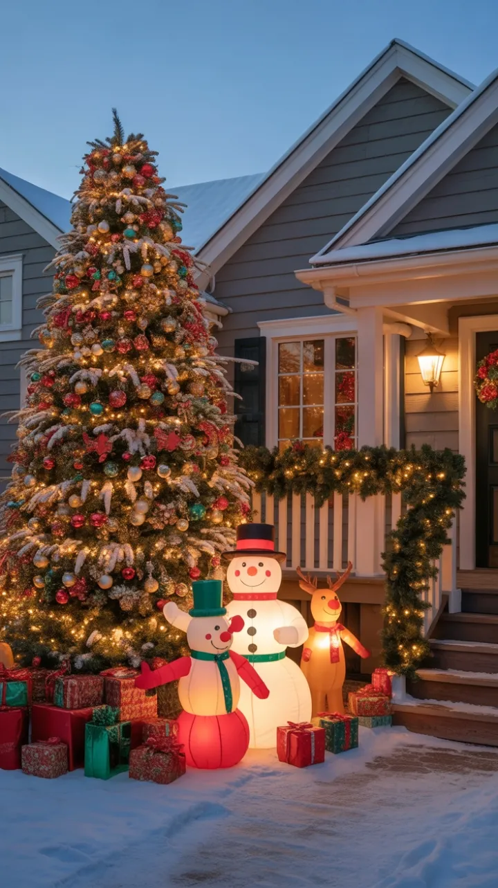 Dusk-Lit Home Wrapped in Holiday Magic