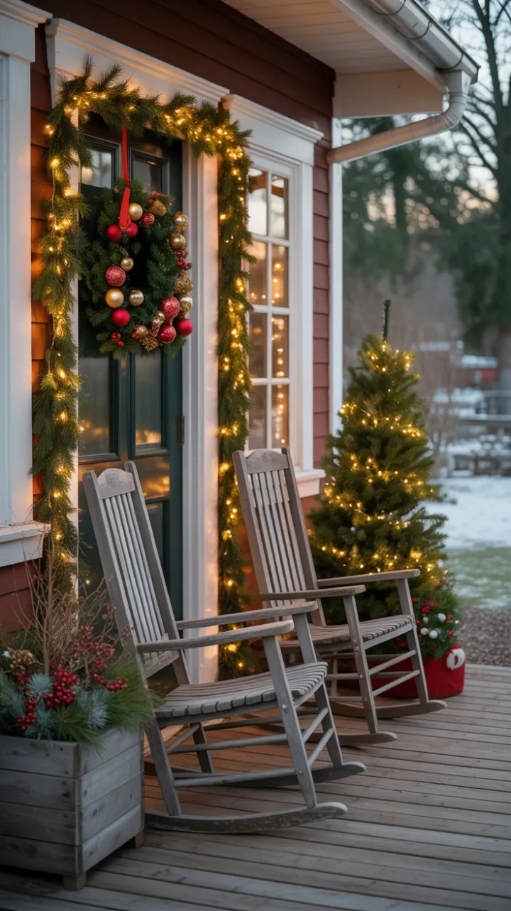 Warm Holiday Glow on a Twinkling Christmas Porch