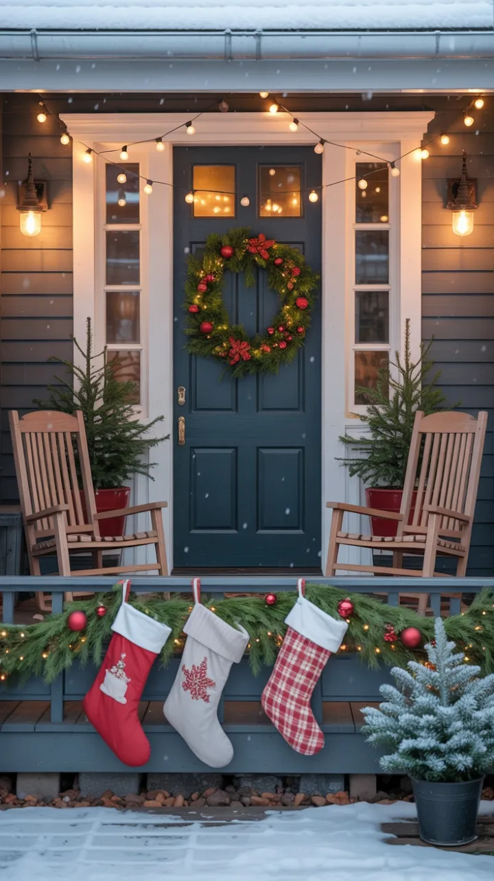 Snow-Kissed Holiday Porch Wrapped in Warm Light