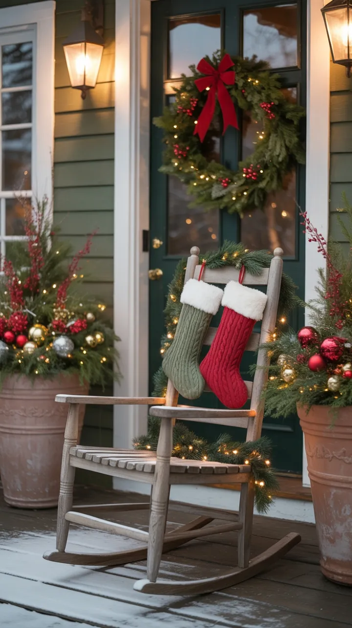 Snow-Dusted Porch Wrapped in Warm Christmas Light