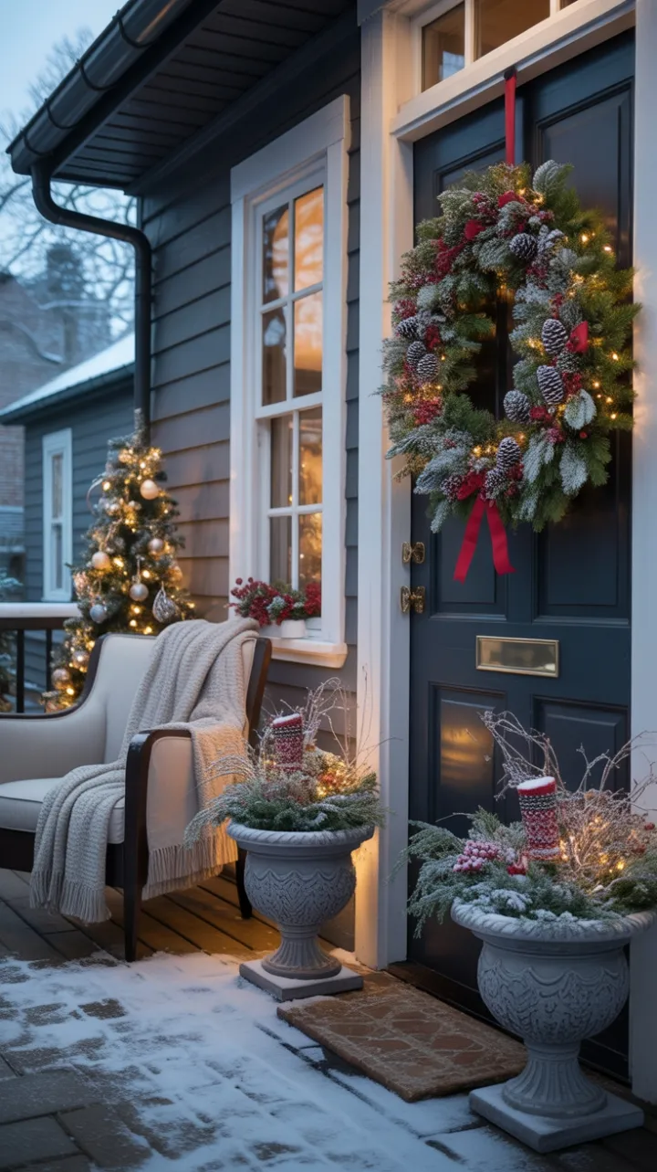 Snow-Kissed Welcome on a Cozy Christmas Porch