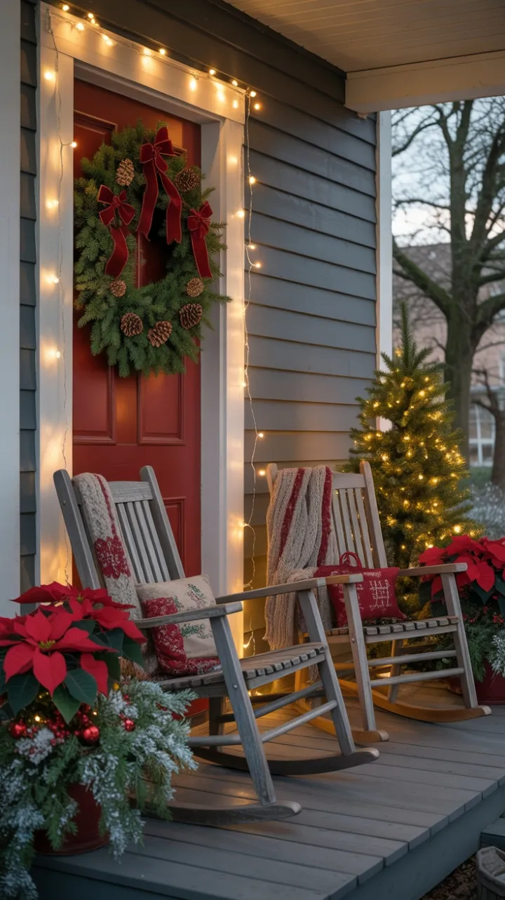 A Porch Wrapped in Twinkling Lights and Cozy Holiday Warmth