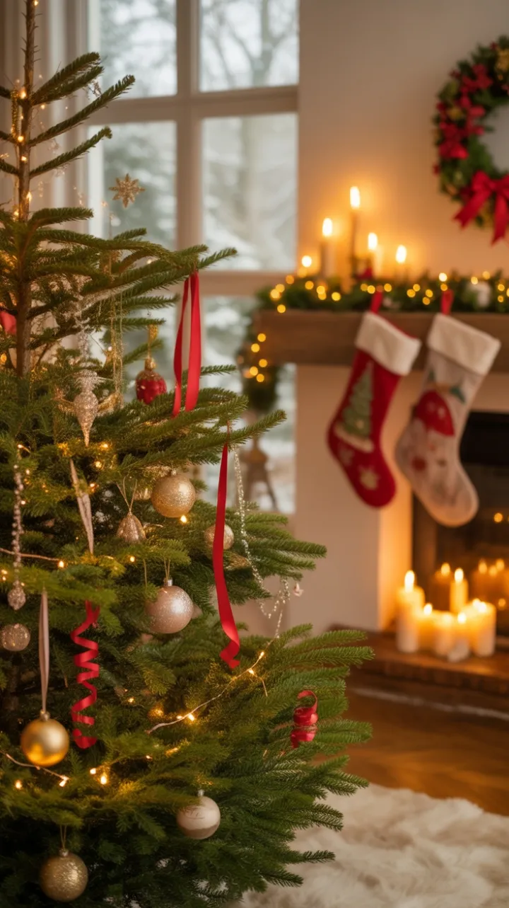 Cozy Hearthside Christmas Wrapped in Gold, Silver and Red