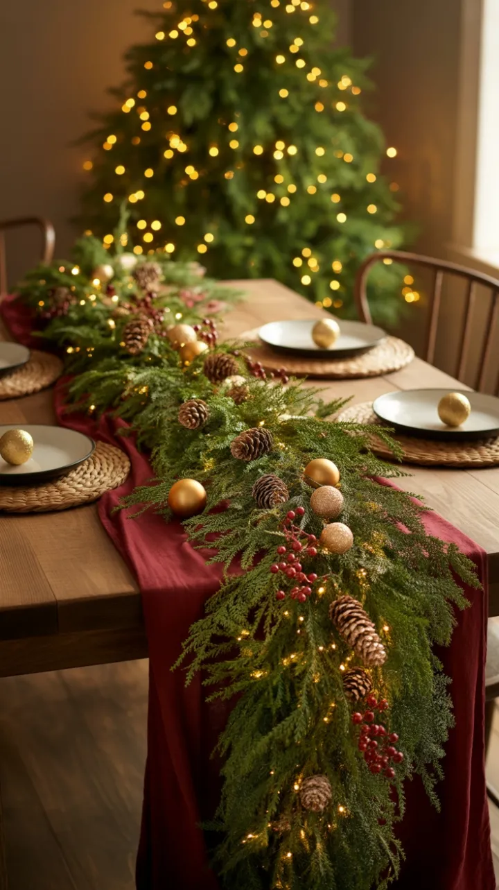 Twinkling Warmth of a Burgundy and Gold Christmas Table