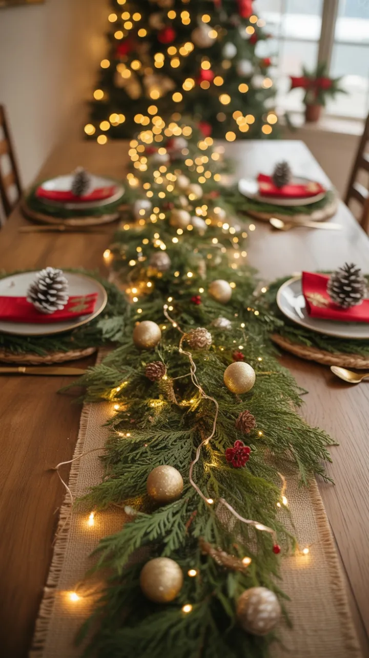 Twinkling Garland and Rustic Cheer on a Warm Christmas Table