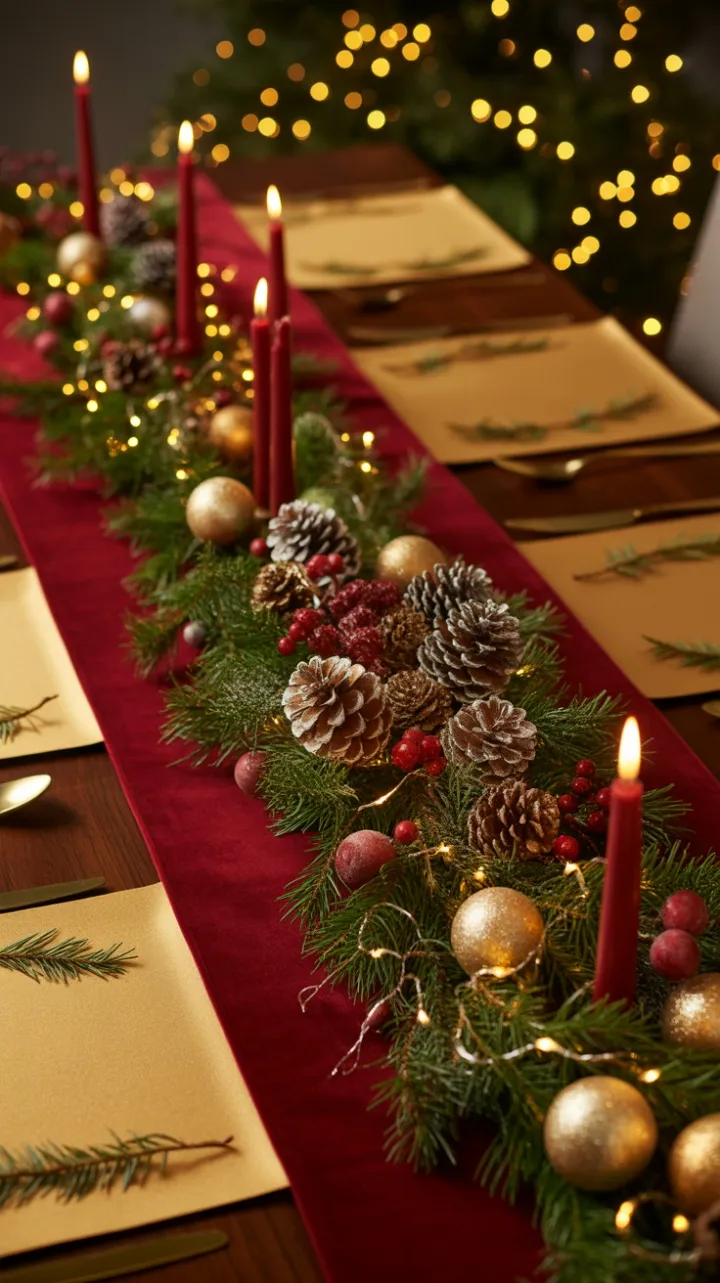 Cranberry Velvet Holiday Table Bathed in Golden Glow