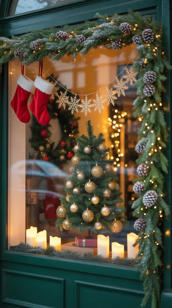 Warm Christmas Glow Behind a Snow-Kissed Shop Window