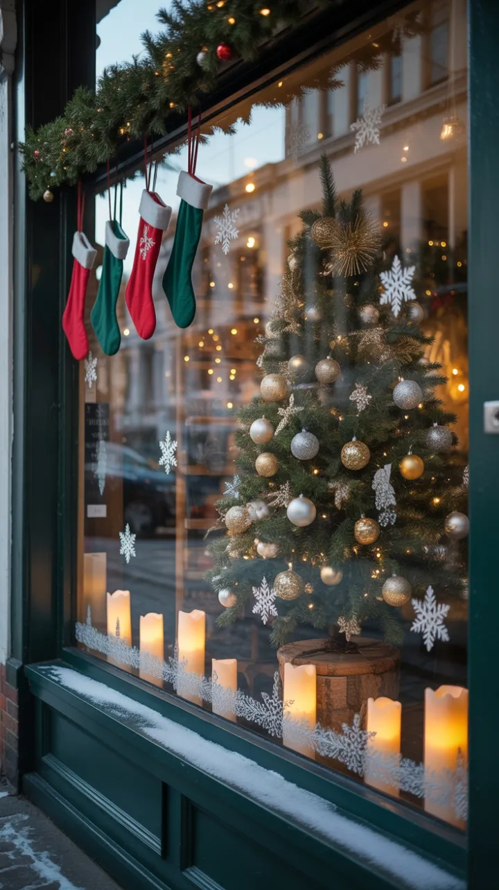 Snow-Kissed Christmas Window Radiating Golden Warmth