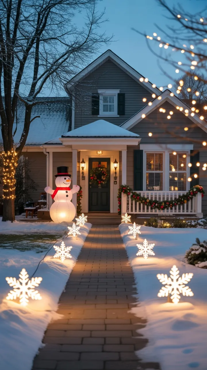 Twinkling Pathway to a Cozy Holiday Home