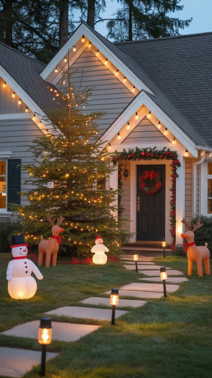 Golden Twilight on a Festive Suburban Home