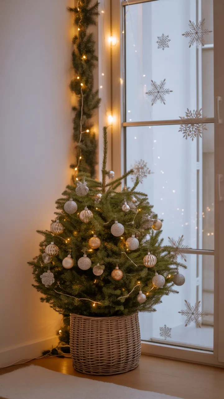Basketed Fir in a Twinkling Winter Nook
