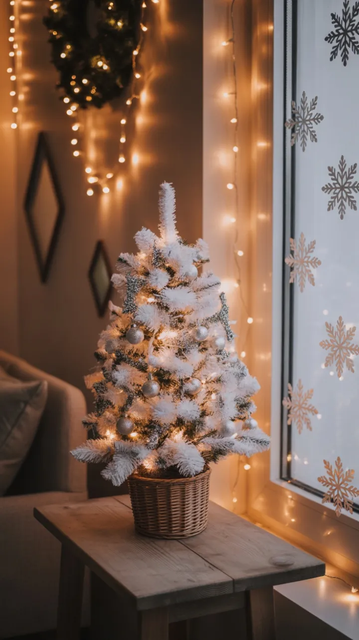 Cozy Minimalist Christmas Corner Bathed in Warm Fairy Light