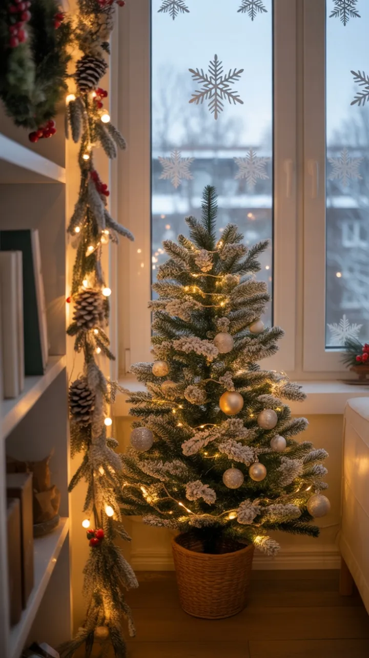 Snow-Dusted Tree in a Cozy Holiday Glow