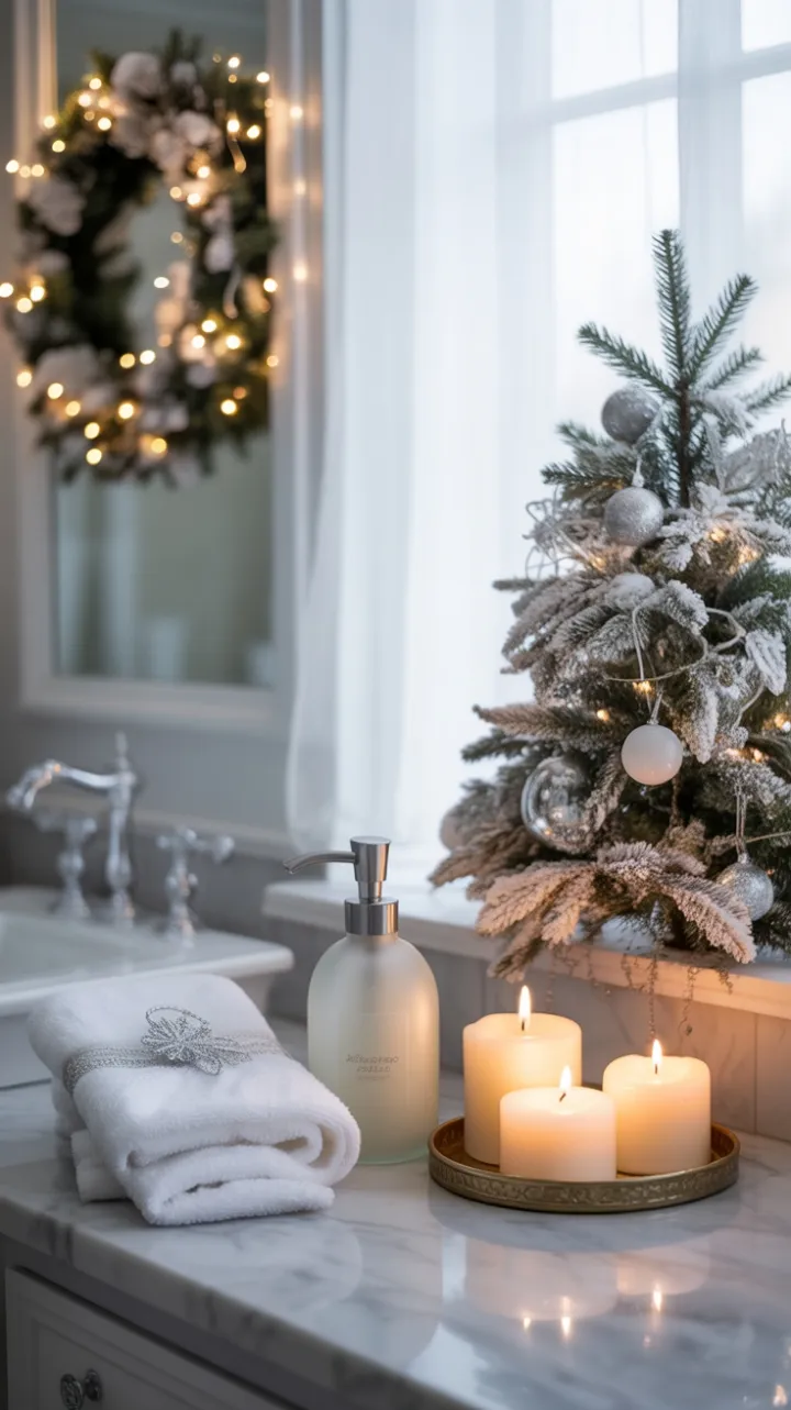 Winter Glow in a Luxurious White Christmas Bathroom