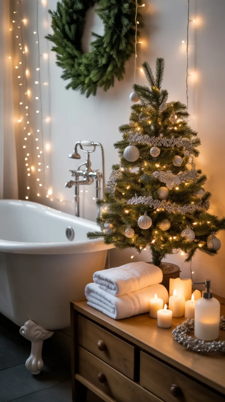 Twinkling Holiday Spa Retreat with Clawfoot Tub and Candlelit Christmas