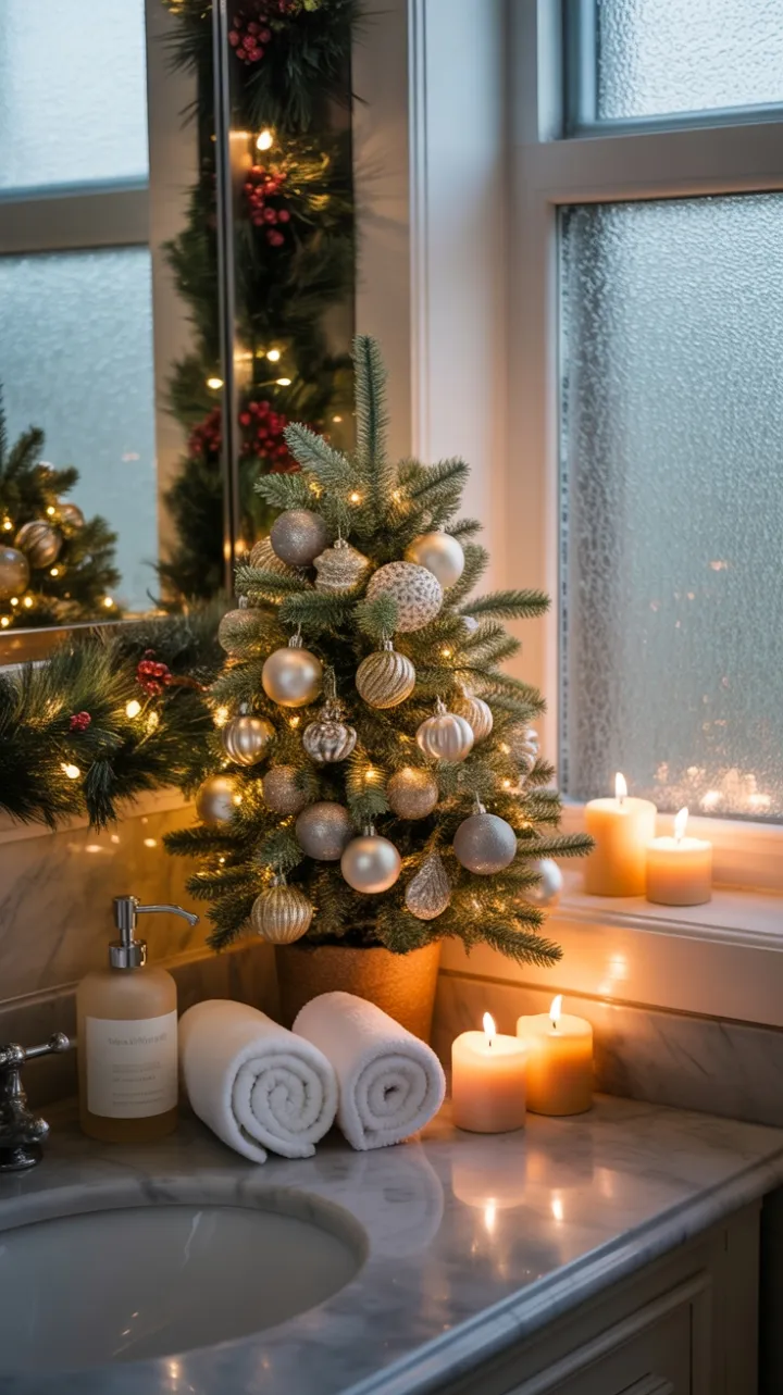 Vanilla Candlelit Holiday Elegance on a Marble Vanity