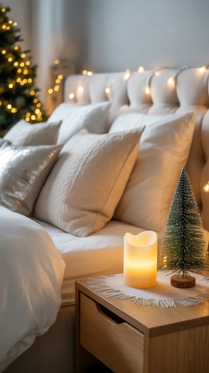 Snow-Kissed Serenity in a Cozy Silver and Cream Christmas Bedroom