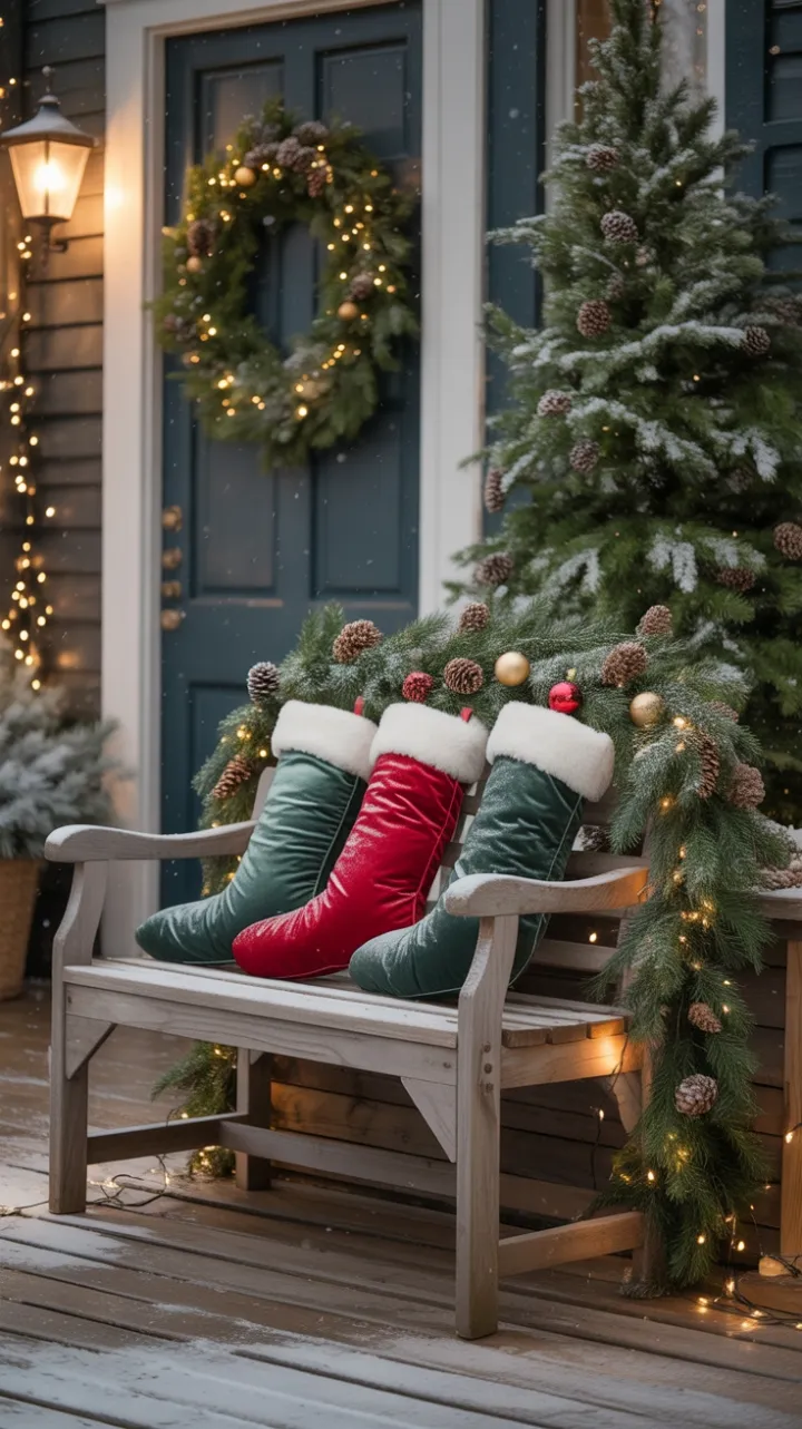 Snow-Kissed Porch Dressed in Velvet Stockings and Warm Lights