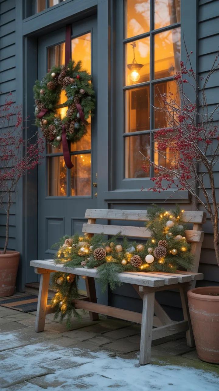 Twinkling Welcome on a Snow-Kissed Porch