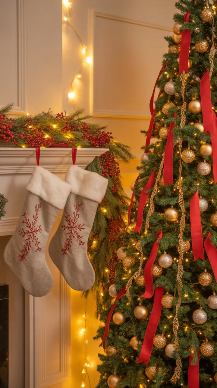 Warmth &#038; Wonder in a Gold-and-Red Christmas Living Room