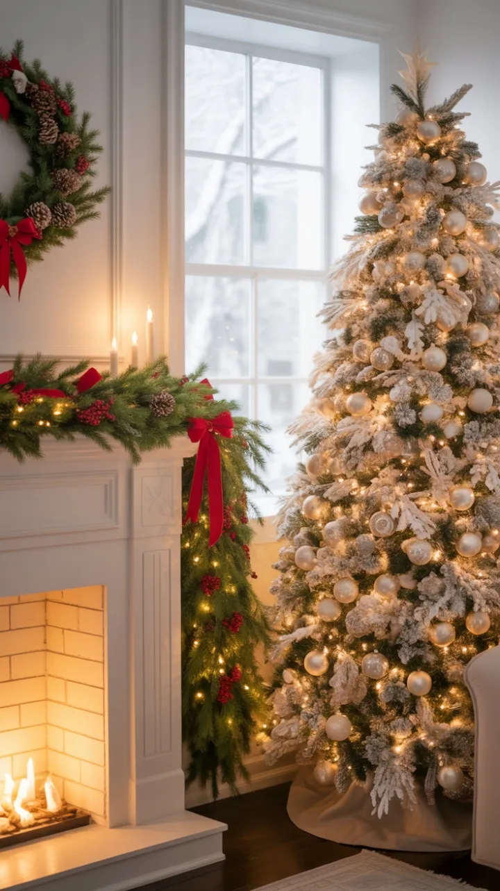 Timeless White Christmas with Warm Hearth and Elegant Tree