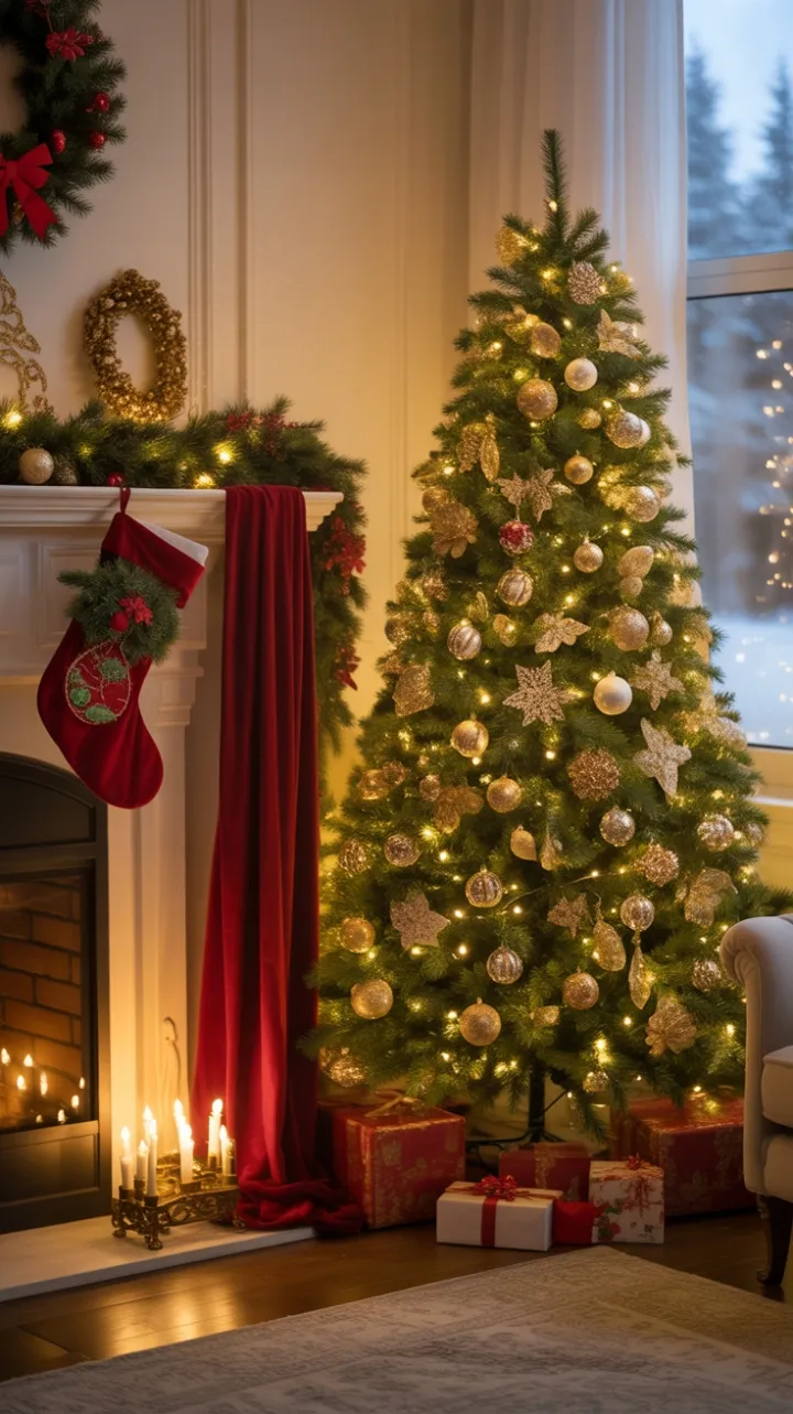Snow-Kissed Evening by the Velvet-Trimmed Christmas Hearth