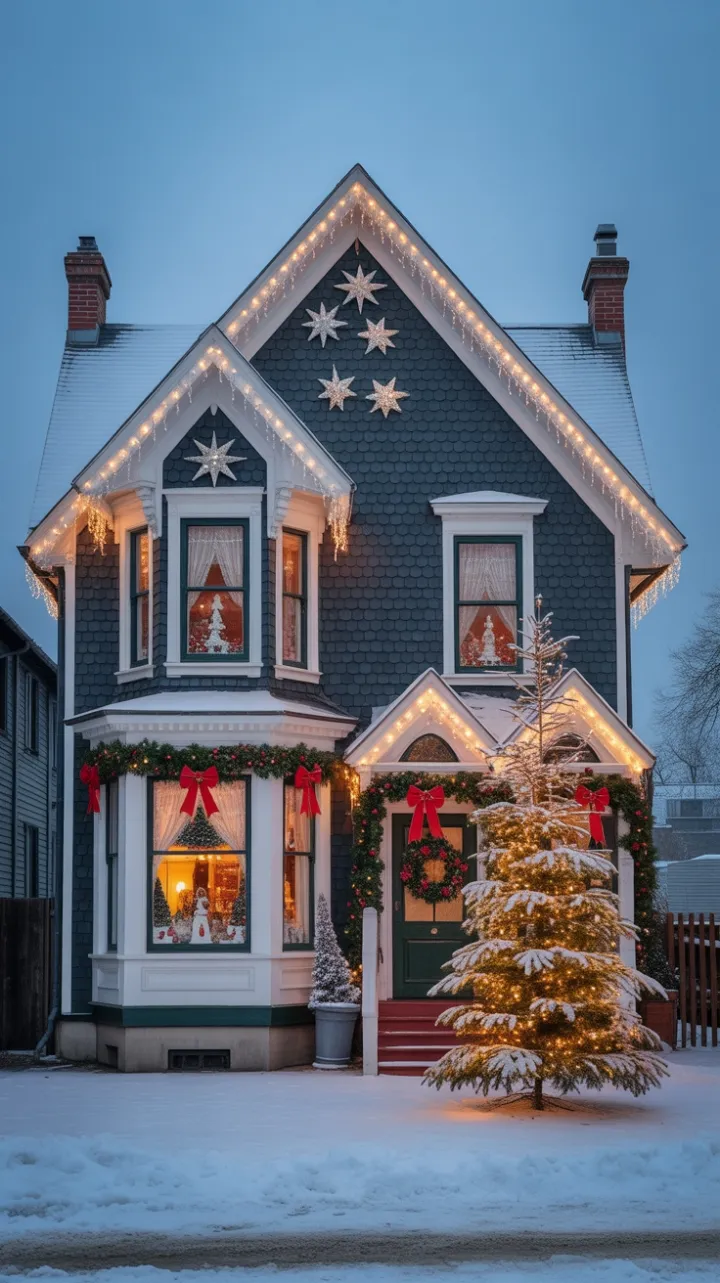 Snow-Kissed Victorian Home Dressed in Twinkling Christmas Splendor