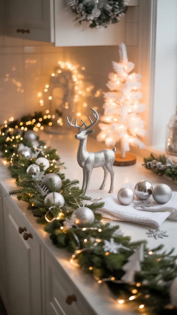 Warmth and Sparkle in a Silver Holiday Kitchen