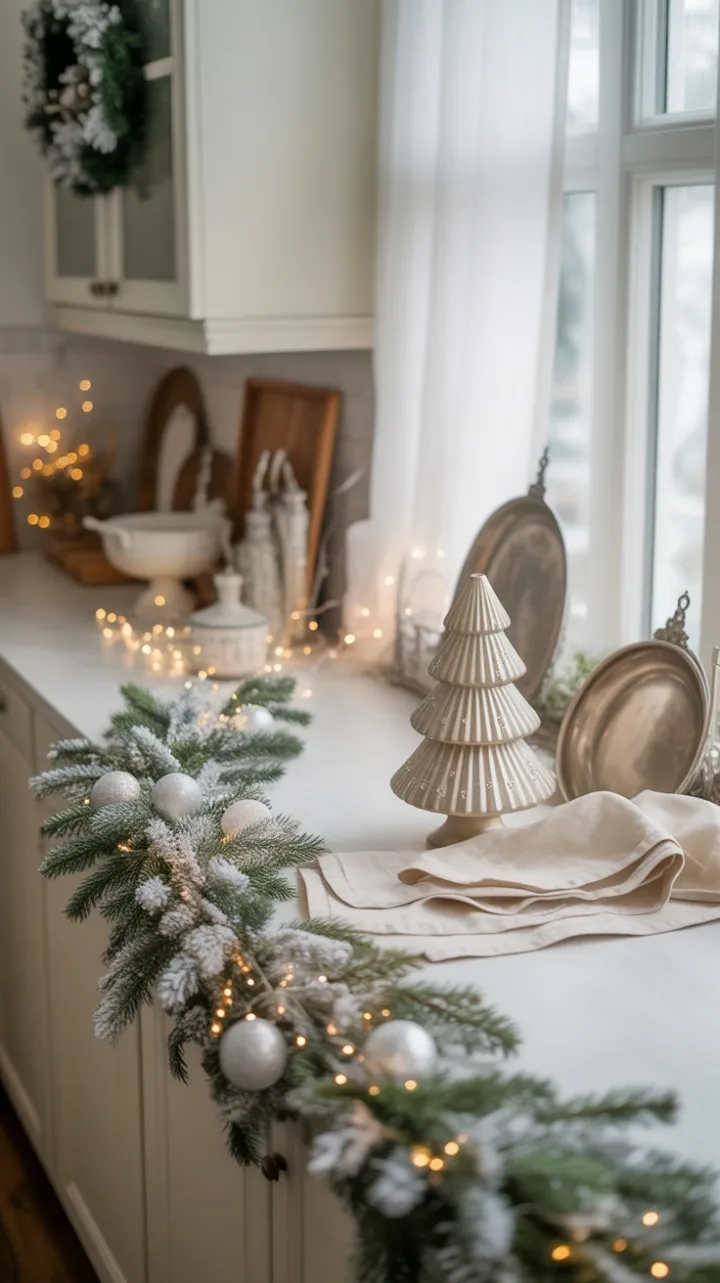 Frosted Elegance in a White Christmas Kitchen