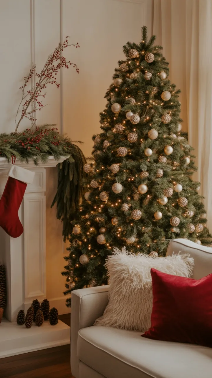Fireside Christmas Glow in a Cozy Living Room
