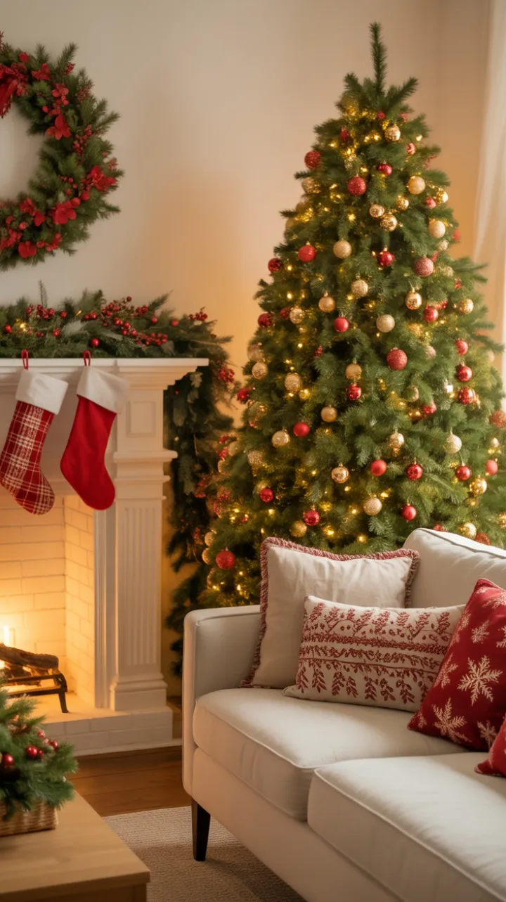 Twinkling Evergreen and Cozy Hearth of Classic Christmas Cheer