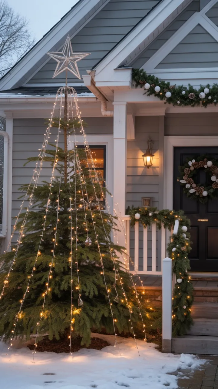 Snow-Kissed Holiday Haven Bathed in Warm White Lights