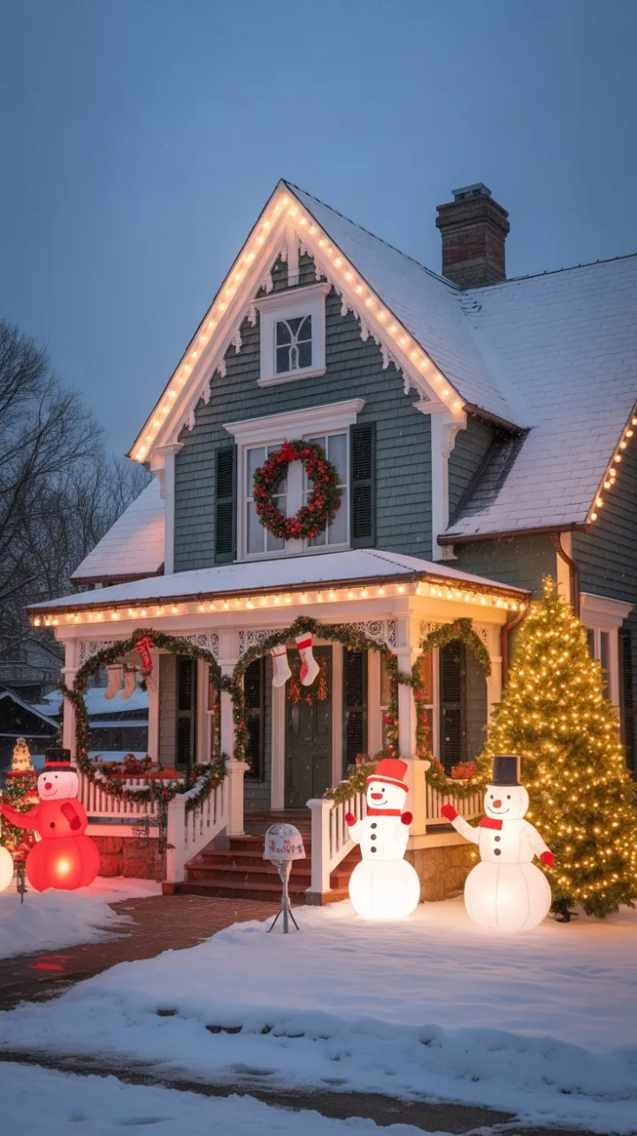 Victorian Home Dressed in Golden Holiday Light