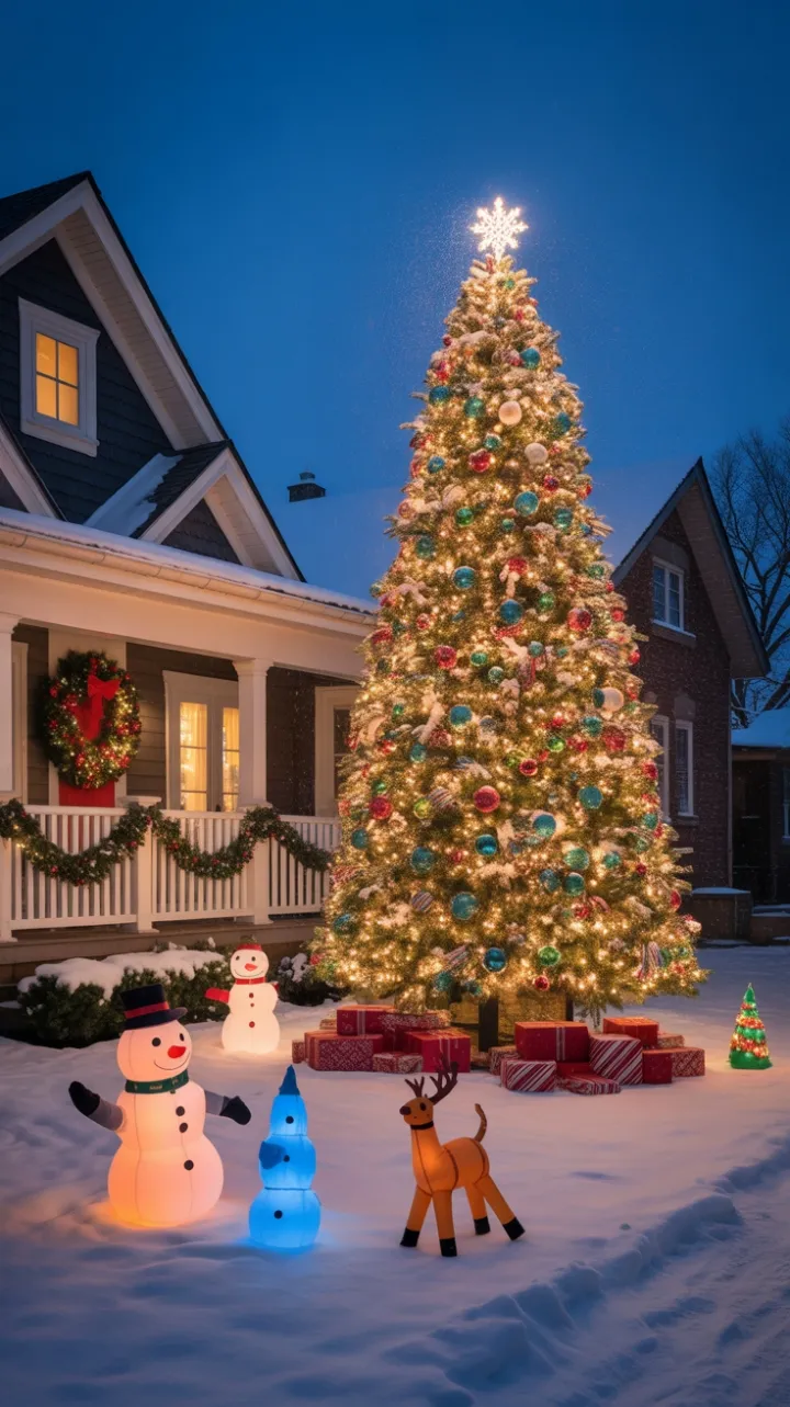 Twilight Wonderland of Twinkling Lights and Playful Snowmen
