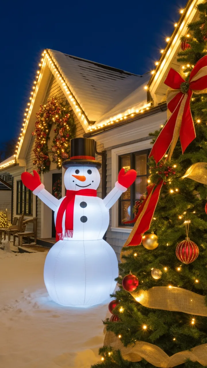 Snowman Sentinel and Evergreen Splendor Radiating Warm Holiday Glow