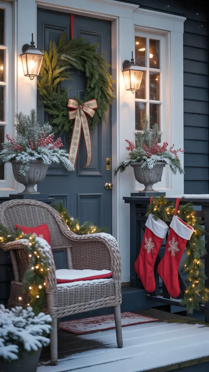 Snow-Kissed Porch, Warm Holiday Welcome