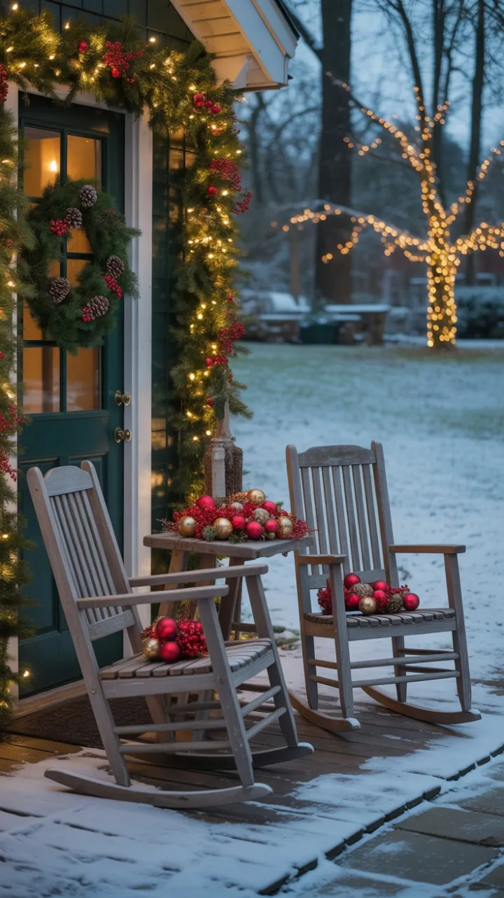 Warm Glow on a Snow-Covered Christmas Porch