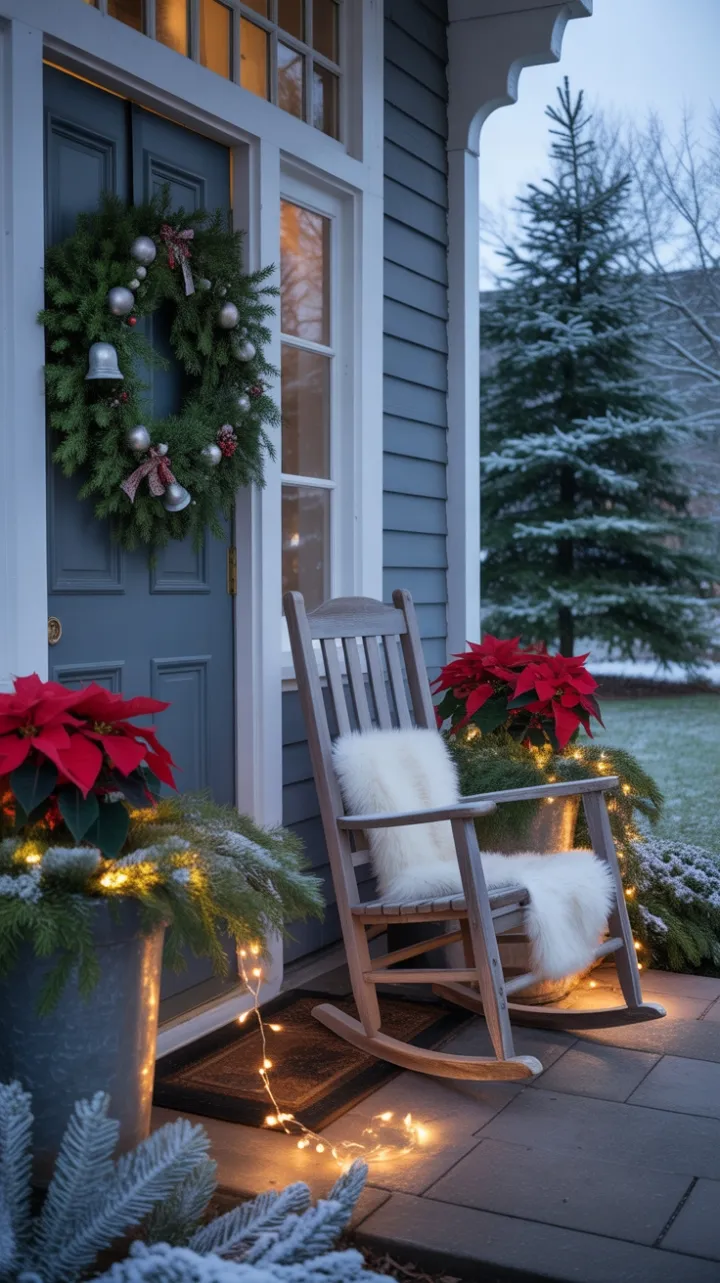 Twilight Welcome on a Snow-Kissed Holiday Porch