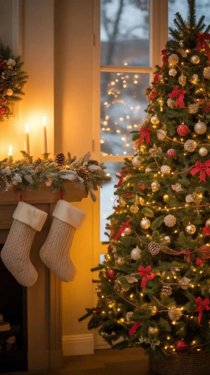 Candlelit Christmas Comfort in a Snow-Kissed Living Room