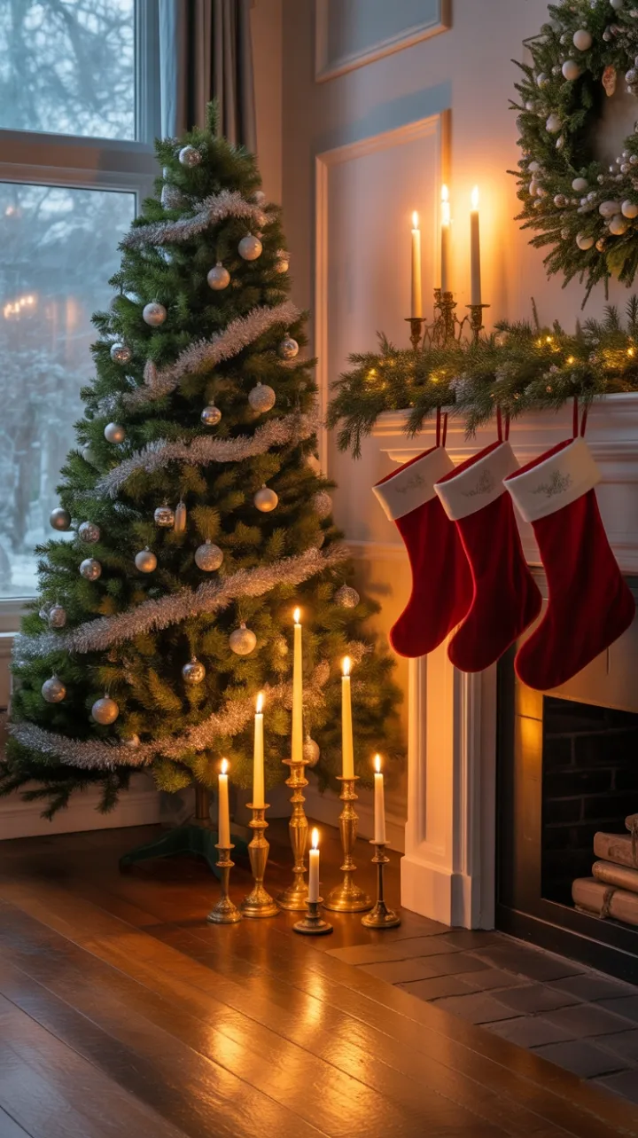 Fireside Christmas Glow in Silver, Blue, and Velvet