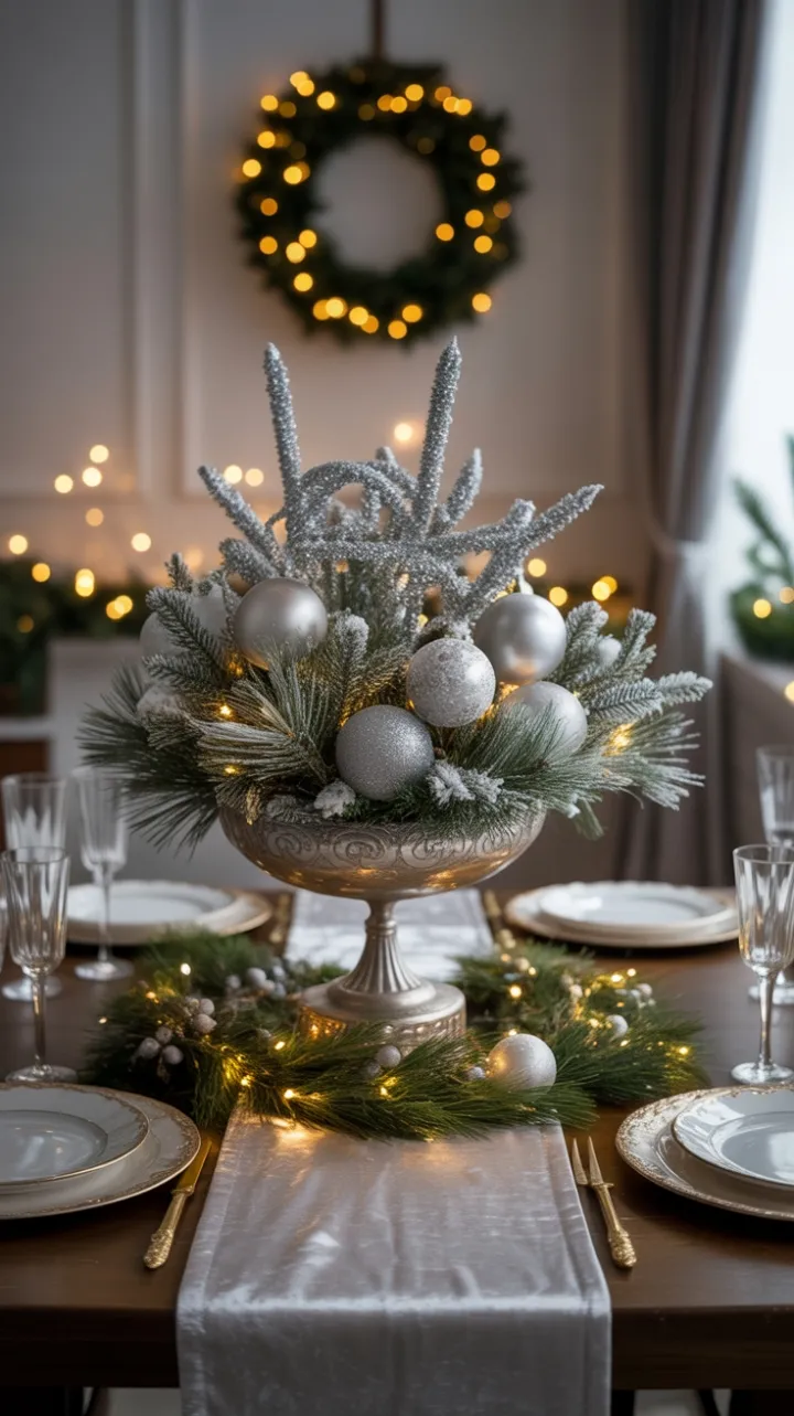Frosted Elegance on a Silver-Trimmed Christmas Table