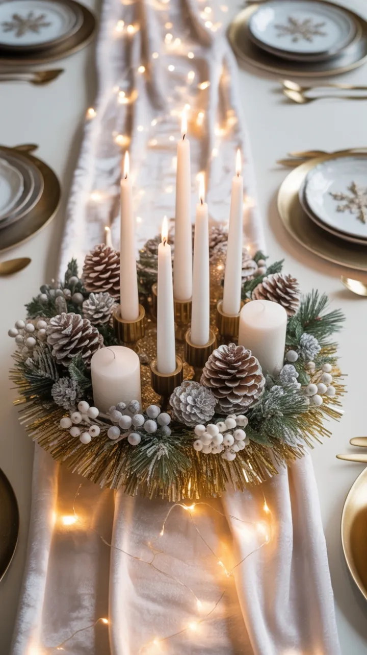 Gilded Winter Glow on a Velvet-Trimmed Christmas Table